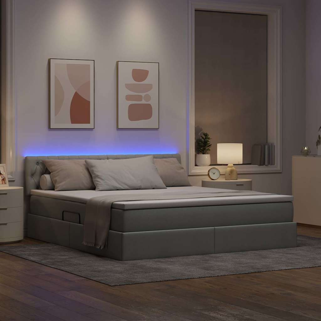 LED tárolós ágy matraccal Világosszürke 160 x 200 cm Szövet