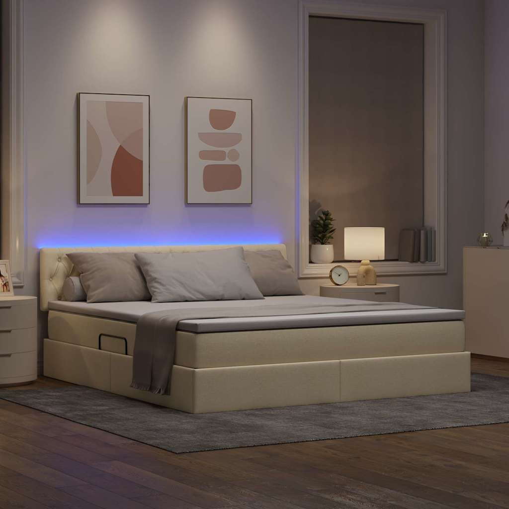 LED tárolós ágy matraccal Krém 160 x 200 cm Szövet