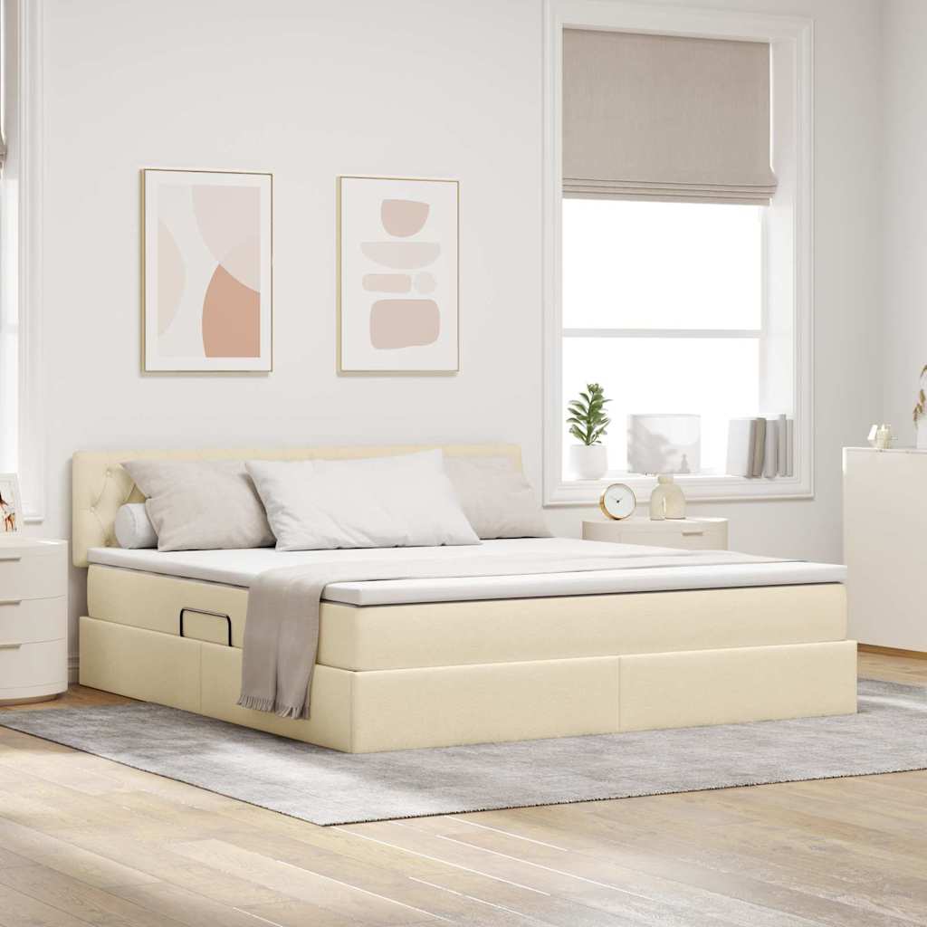 LED tárolós ágy matraccal Krém 160 x 200 cm Szövet