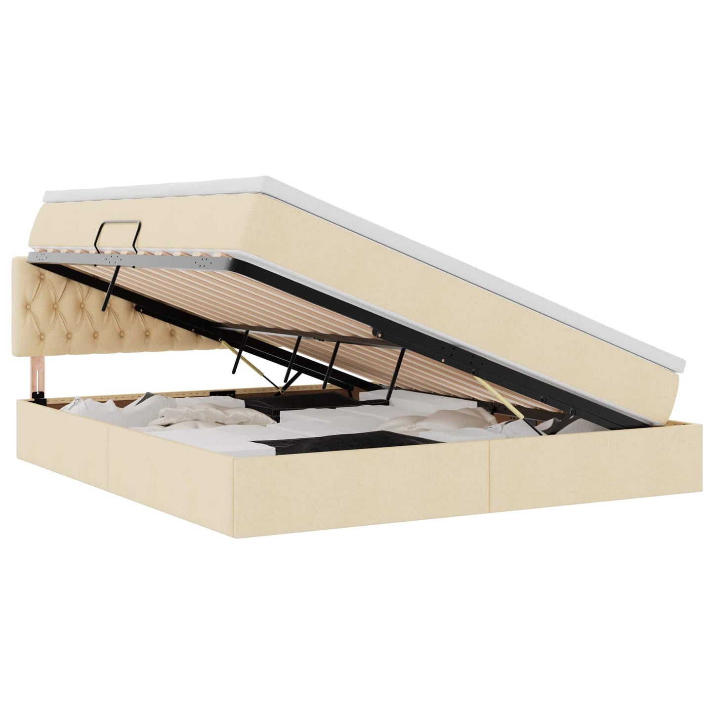 LED tárolós ágy matraccal Krém 160 x 200 cm Szövet
