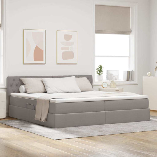 LED tárolós ágy matraccal Tópszínű 200 x 200 cm Szövet