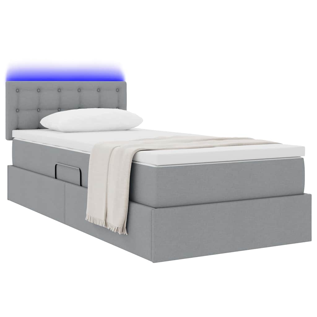LED tárolós ágy matraccal Világosszürke 90 x 190 cm Szövet
