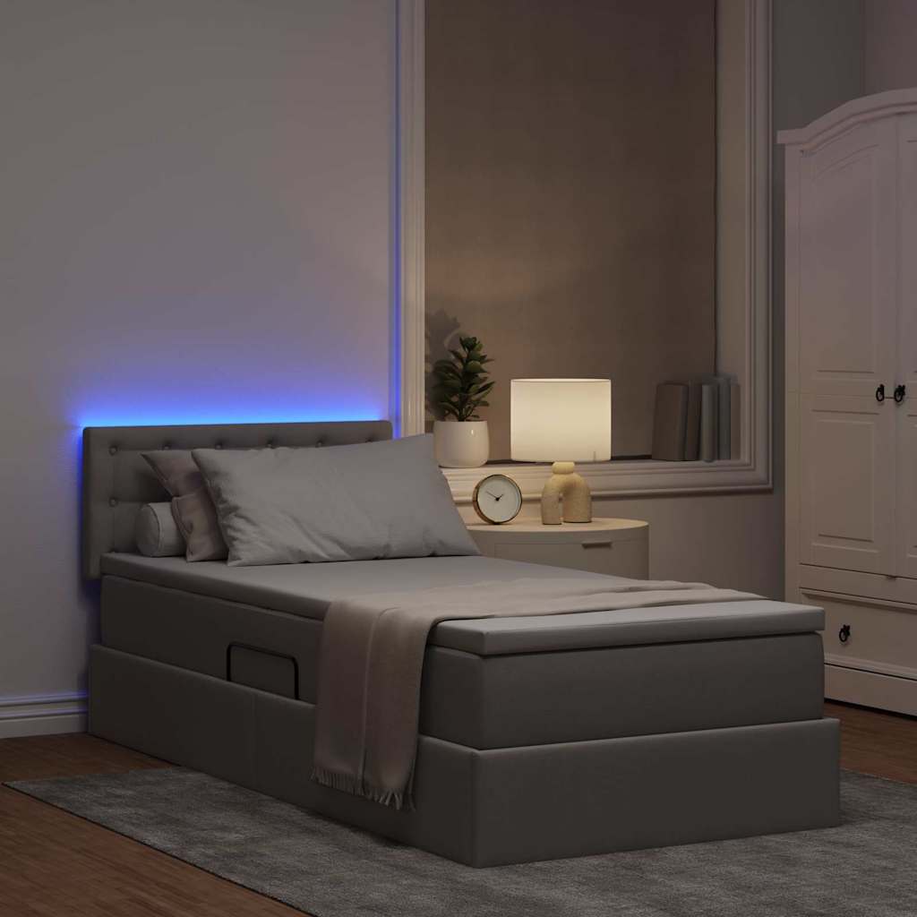 LED tárolós ágy matraccal Tópszínű 90 x 190 cm Szövet