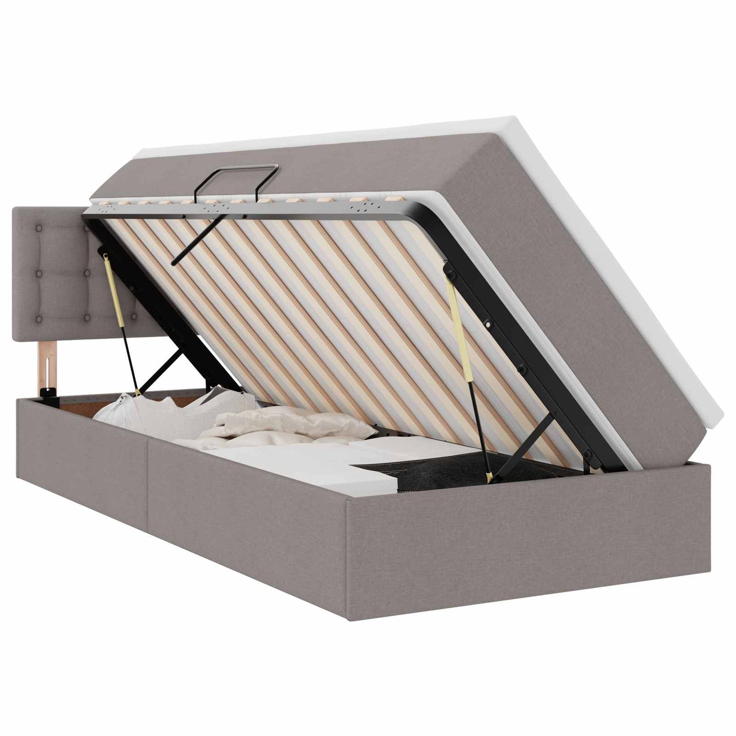 LED tárolós ágy matraccal Tópszínű 90 x 190 cm Szövet