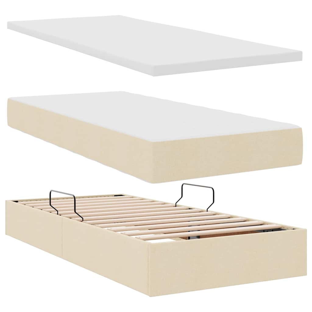 LED tárolós ágy matraccal Krém 90 x 190 cm Szövet