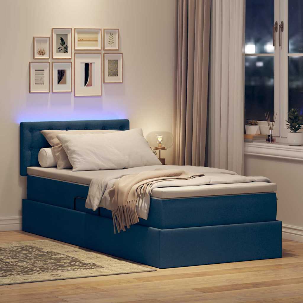 LED tárolós ágy matraccal Kék 90 x 190 cm Szövet