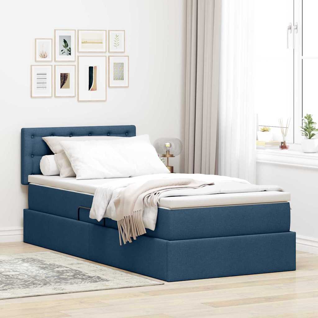 LED tárolós ágy matraccal Kék 90 x 190 cm Szövet