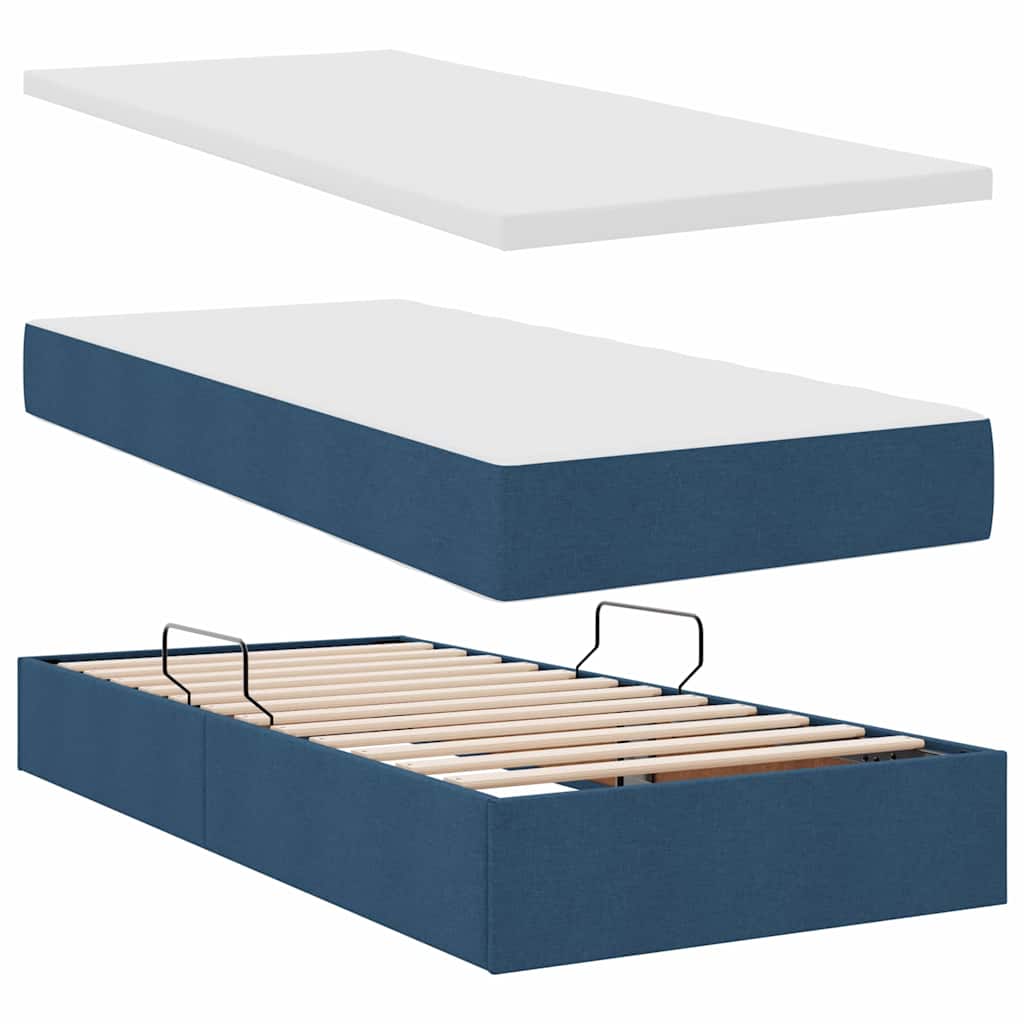 LED tárolós ágy matraccal Kék 90 x 190 cm Szövet