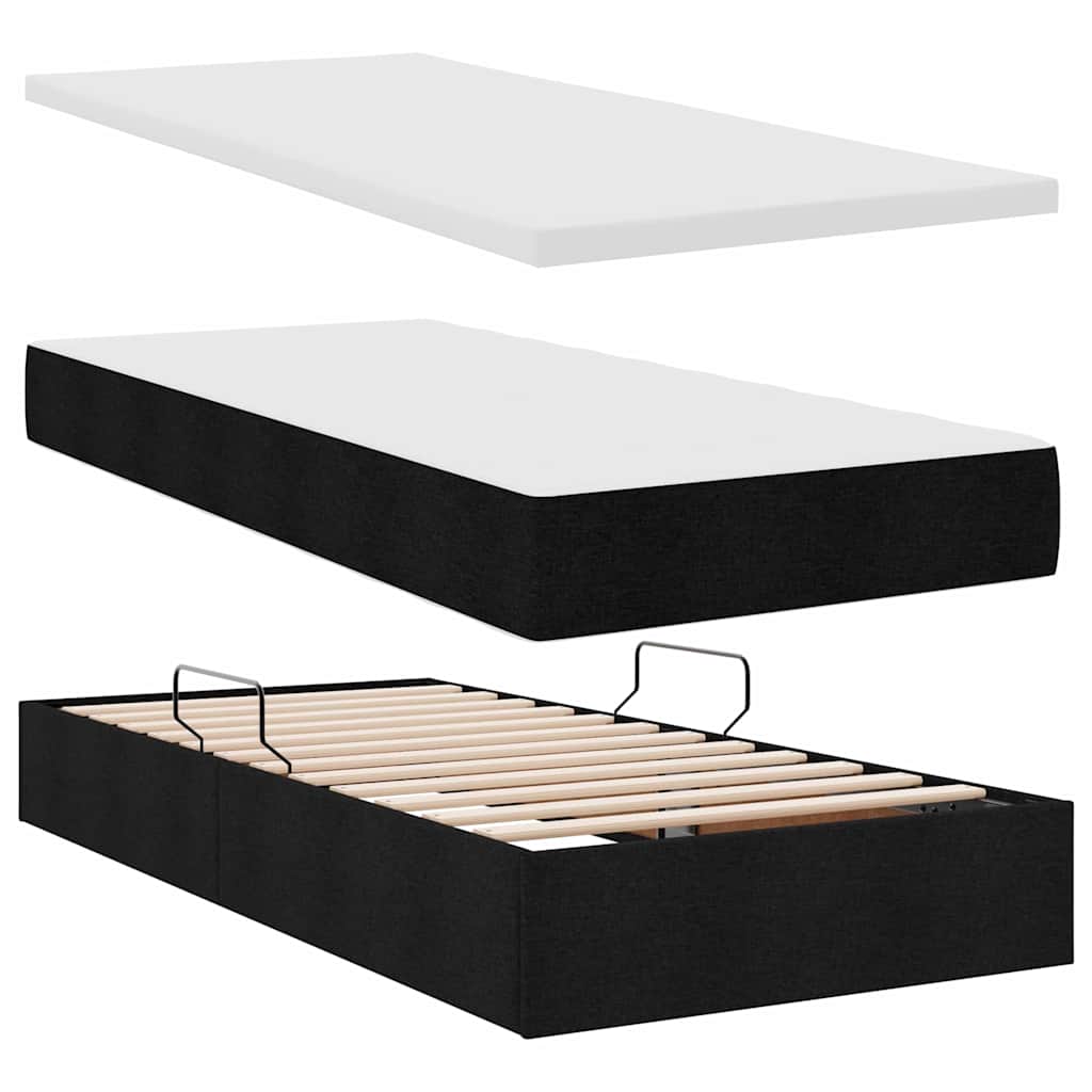 LED tárolós ágy matraccal Fekete 90 x 200 cm Szövet