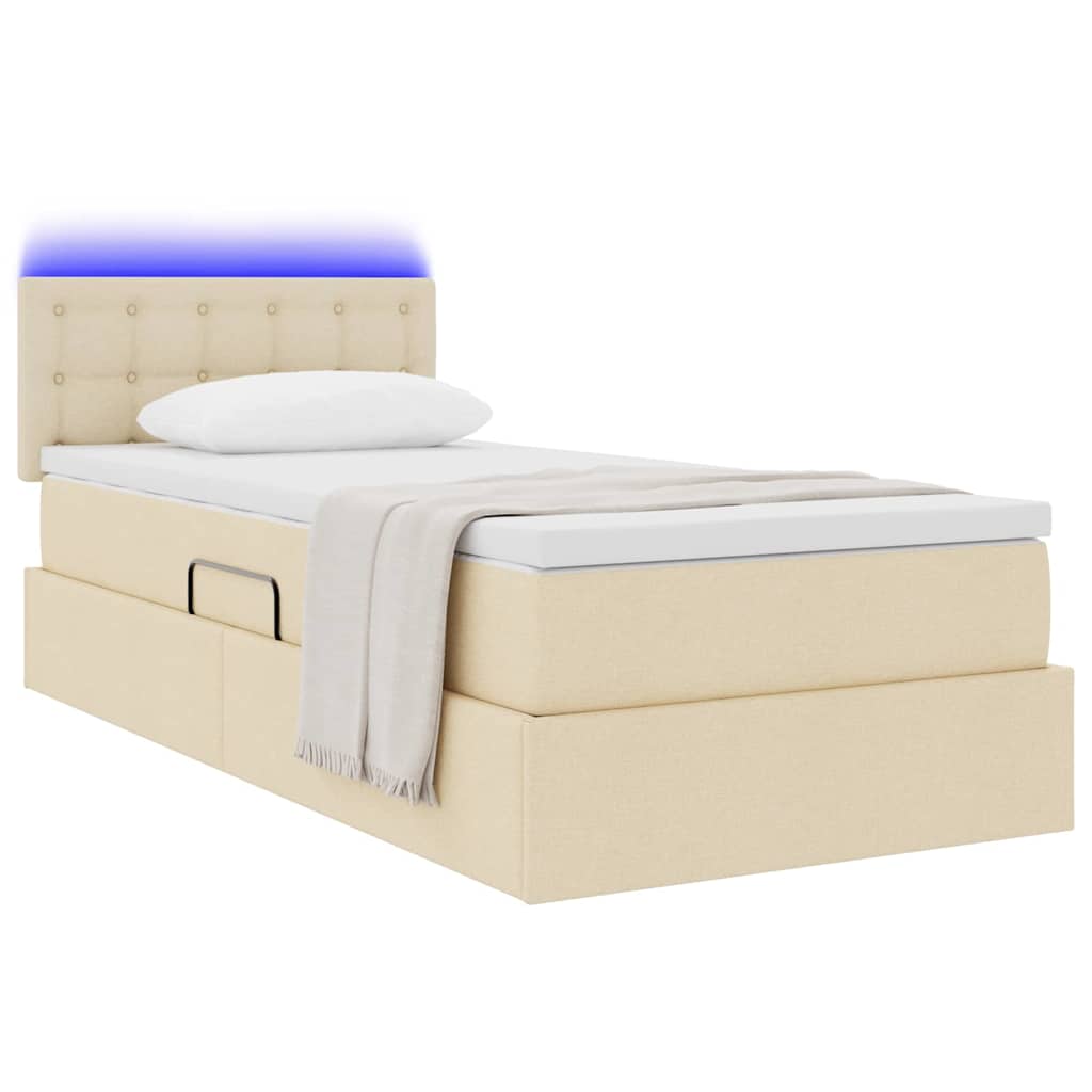 LED tárolós ágy matraccal Krém 100 x 200 cm Szövet