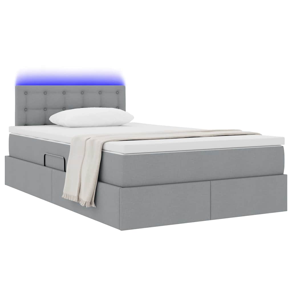 LED tárolós ágy matraccal Világosszürke 120 x 190 cm Szövet
