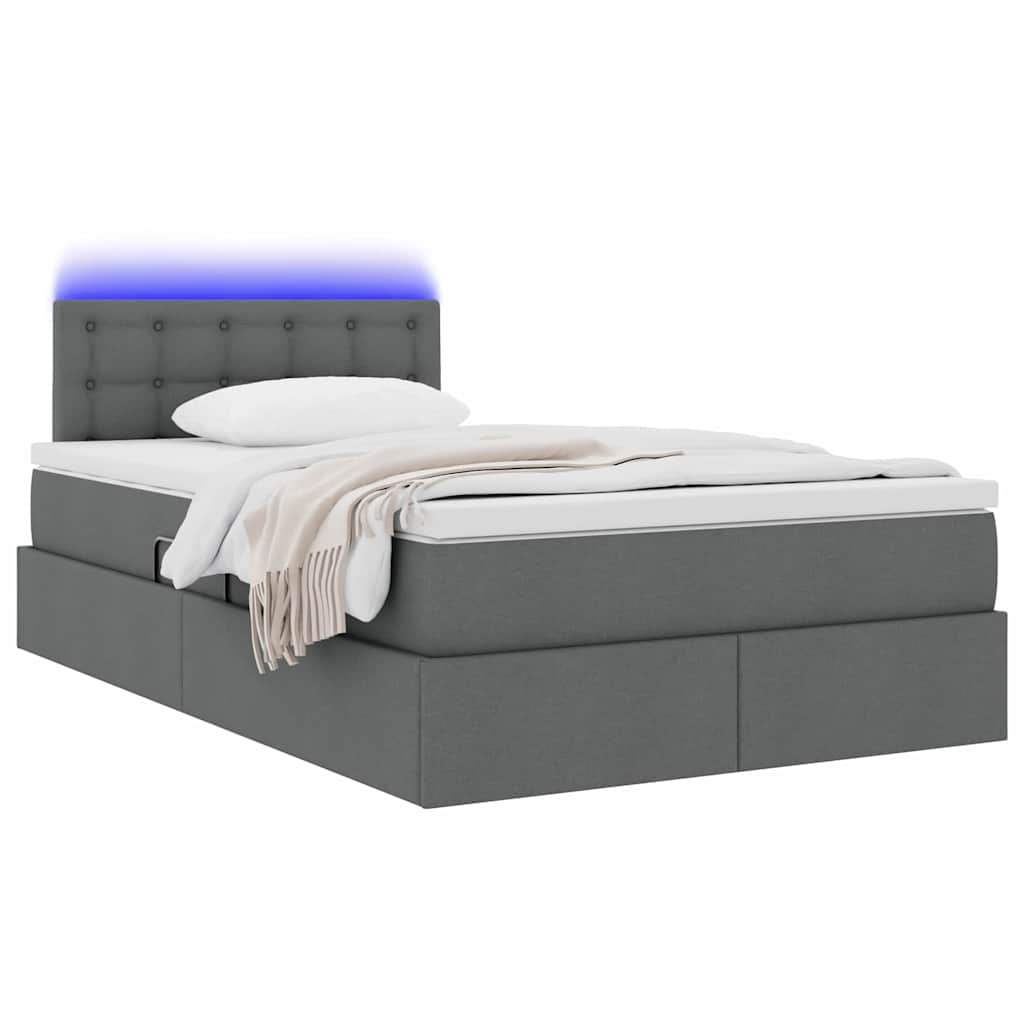 LED tárolós ágy matraccal Sötétszürke 120 x 190 cm Szövet
