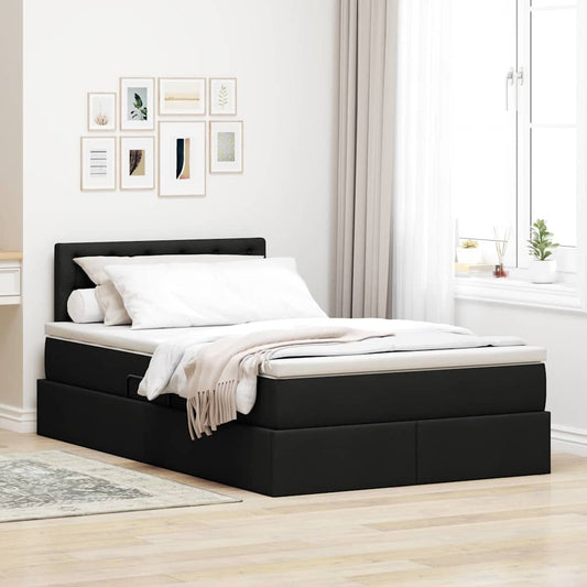 LED tárolós ágy matraccal Fekete 120 x 190 cm Szövet