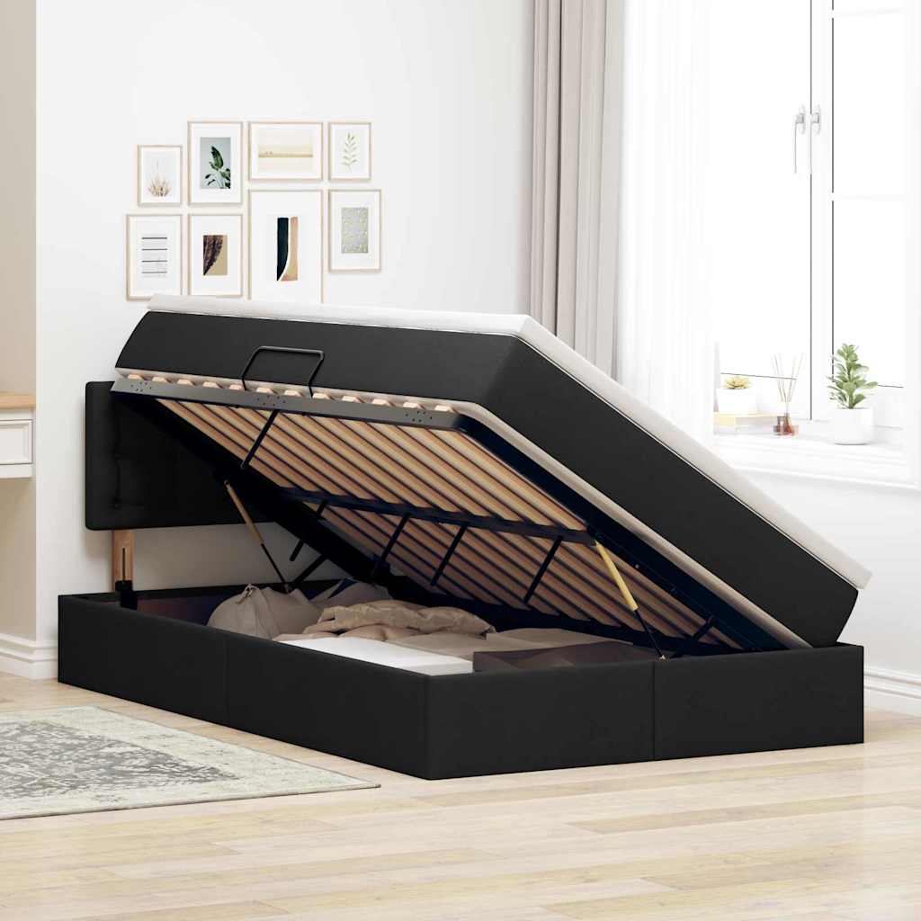 LED tárolós ágy matraccal Fekete 120 x 190 cm Szövet
