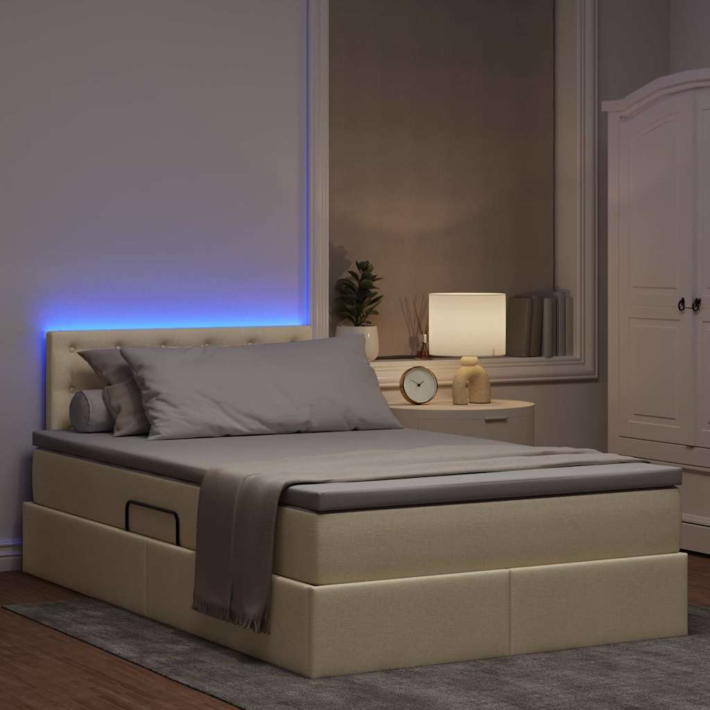 LED tárolós ágy matraccal Krémszínű 120 x 190 cm Szövet