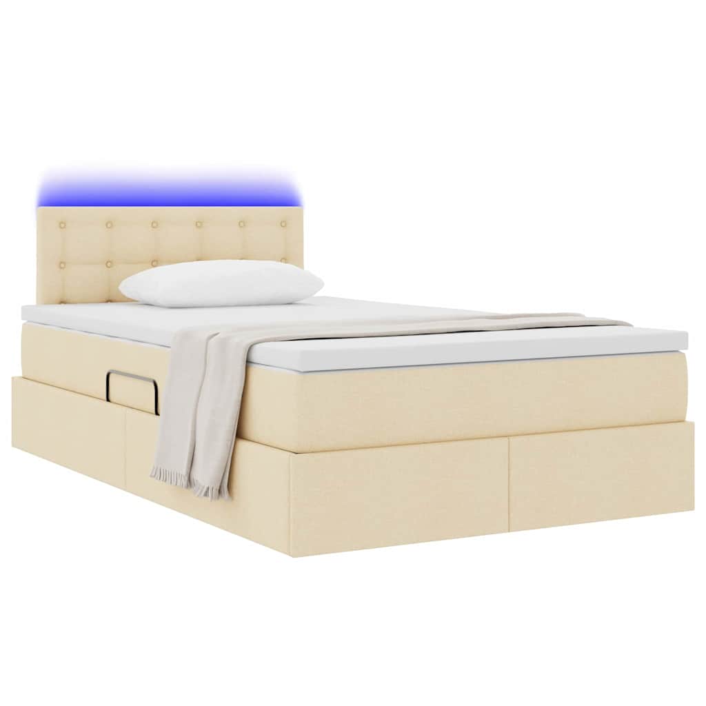 LED tárolós ágy matraccal Krémszínű 120 x 190 cm Szövet