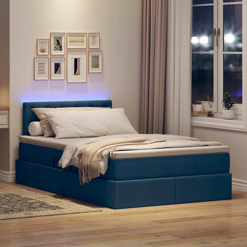 LED tárolós ágy matraccal Kék 120 x 190 cm Szövet