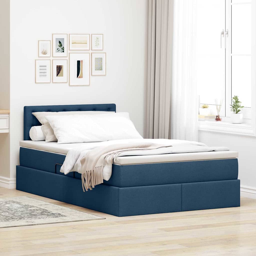 LED tárolós ágy matraccal Kék 120 x 190 cm Szövet