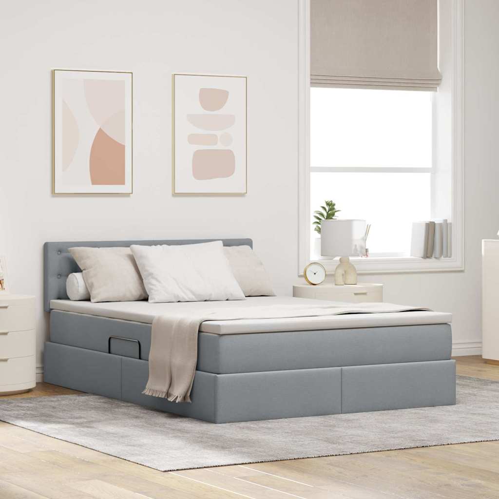 LED tárolós ágy matraccal Világosszürke 140 x 190 cm Szövet