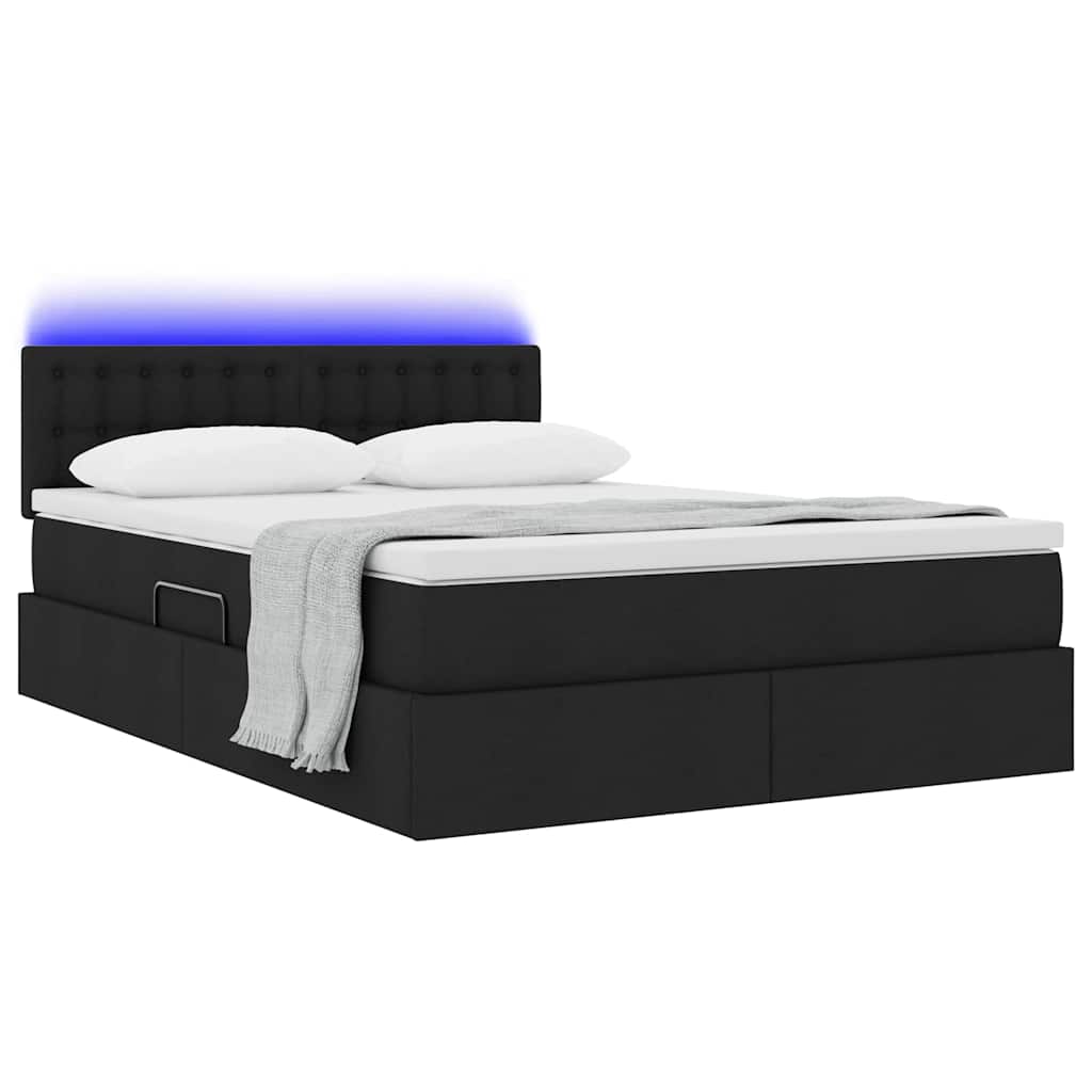 LED tárolós ágy matraccal Fekete 140 x 200 cm Szövet