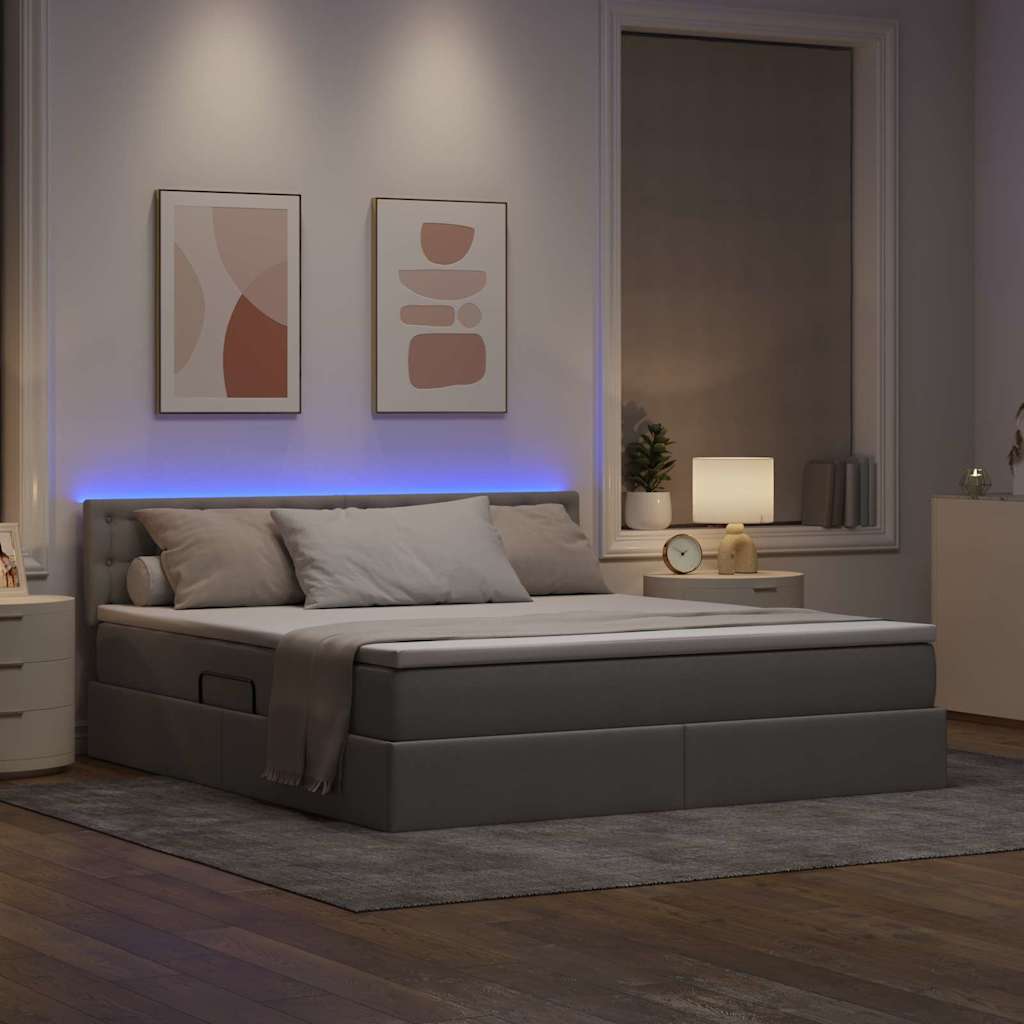 LED tárolós ágy matraccal Tópszínű 160 x 200 cm Szövet