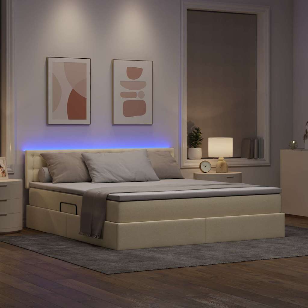 LED tárolós ágy matraccal Krém 180 x 200 cm Szövet