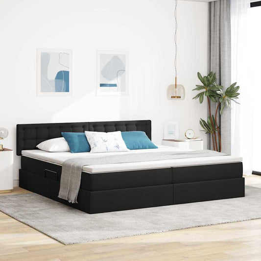 LED tárolós ágy matraccal Fekete 200 x 200 cm Szövet