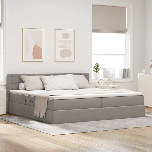 LED tárolós ágy matraccal Tópszínű 200 x 200 cm Szövet