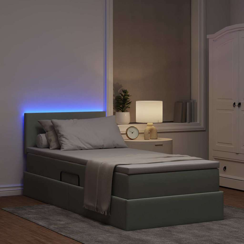 LED tárolós ágy matraccal Világosszürke 90 x 190 cm Bársony