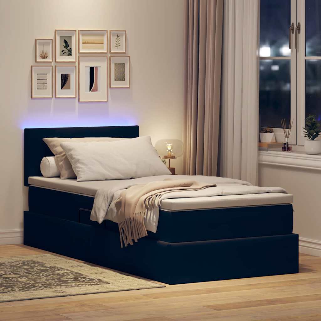 LED tárolós ágy matraccal Fekete 90 x 190 cm Bársony