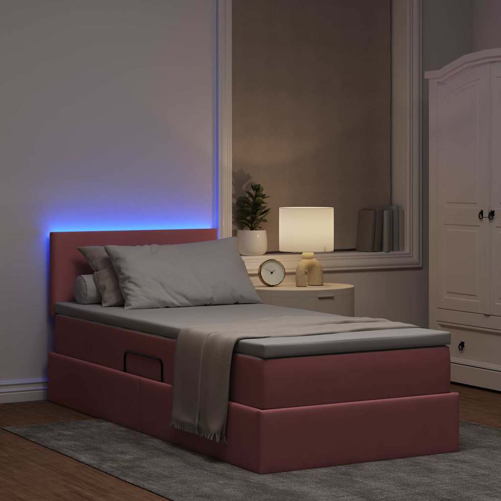 LED tárolós ágy matraccal Rózsaszín 90 x 200 cm Bársony