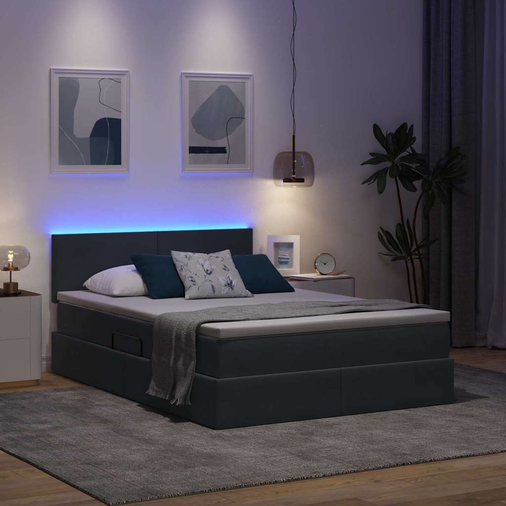 LED tárolós ágy matraccal Sötétszürke 140 x 190 cm Bársony