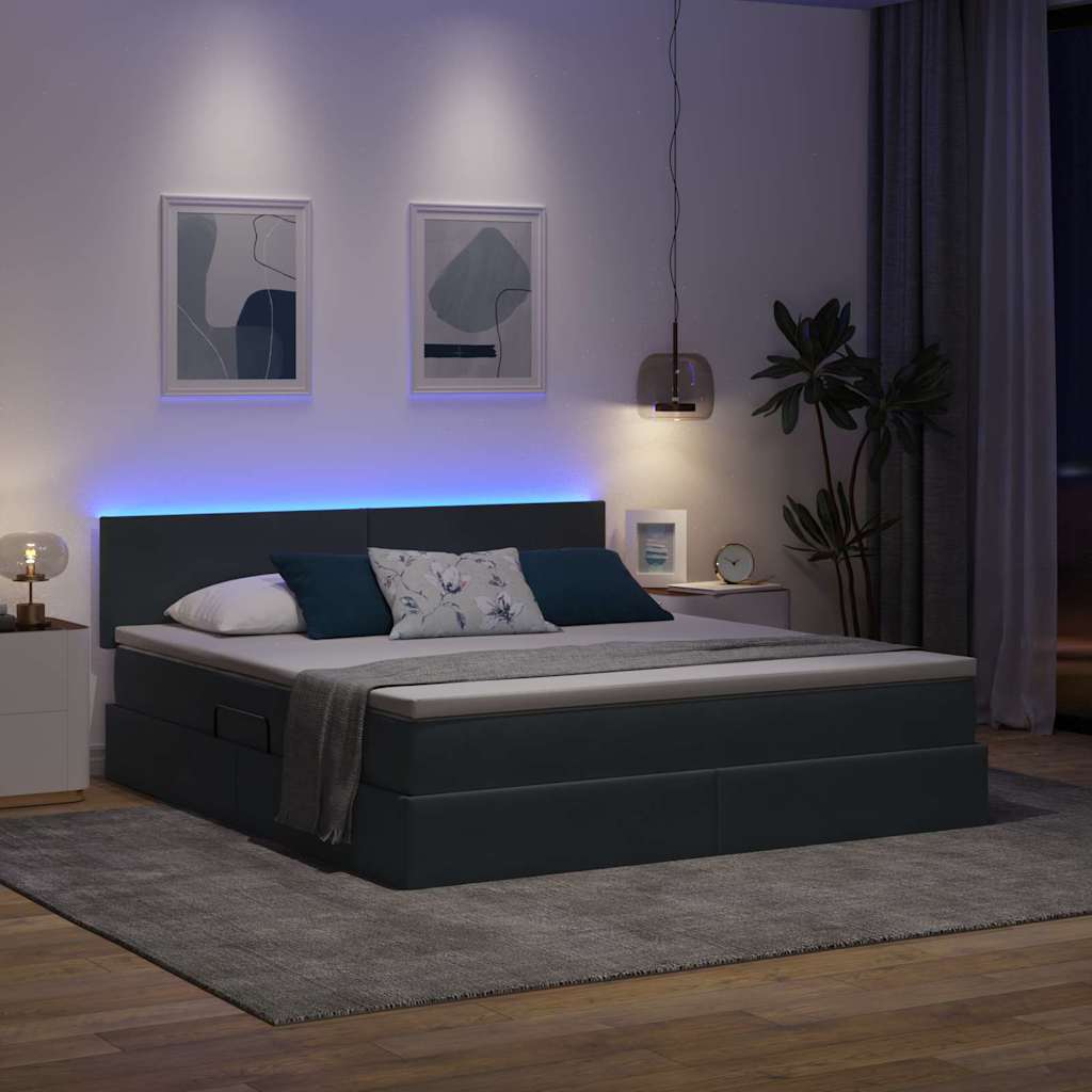 LED tárolós ágy matraccal Sötétszürke 180 x 200 cm Bársony
