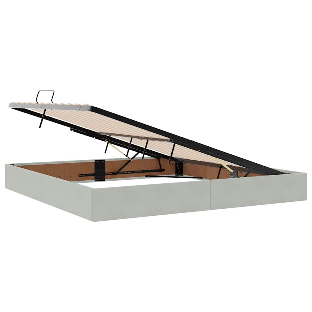 LED tárolós ágy matraccal Világosszürke 200 x 200 cm Bársony