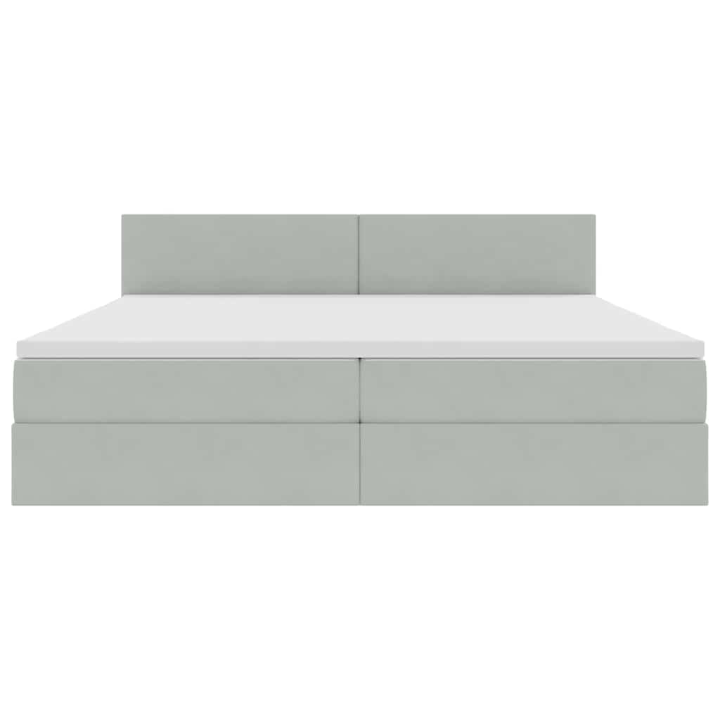 LED tárolós ágy matraccal Világosszürke 200 x 200 cm Bársony