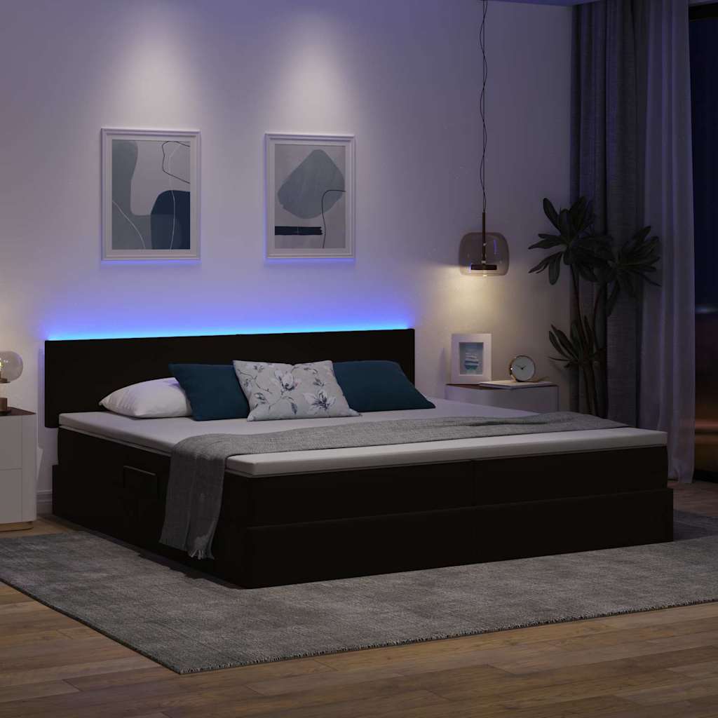 LED tárolós ágy matraccal Fekete 200 x 200 cm Bársony