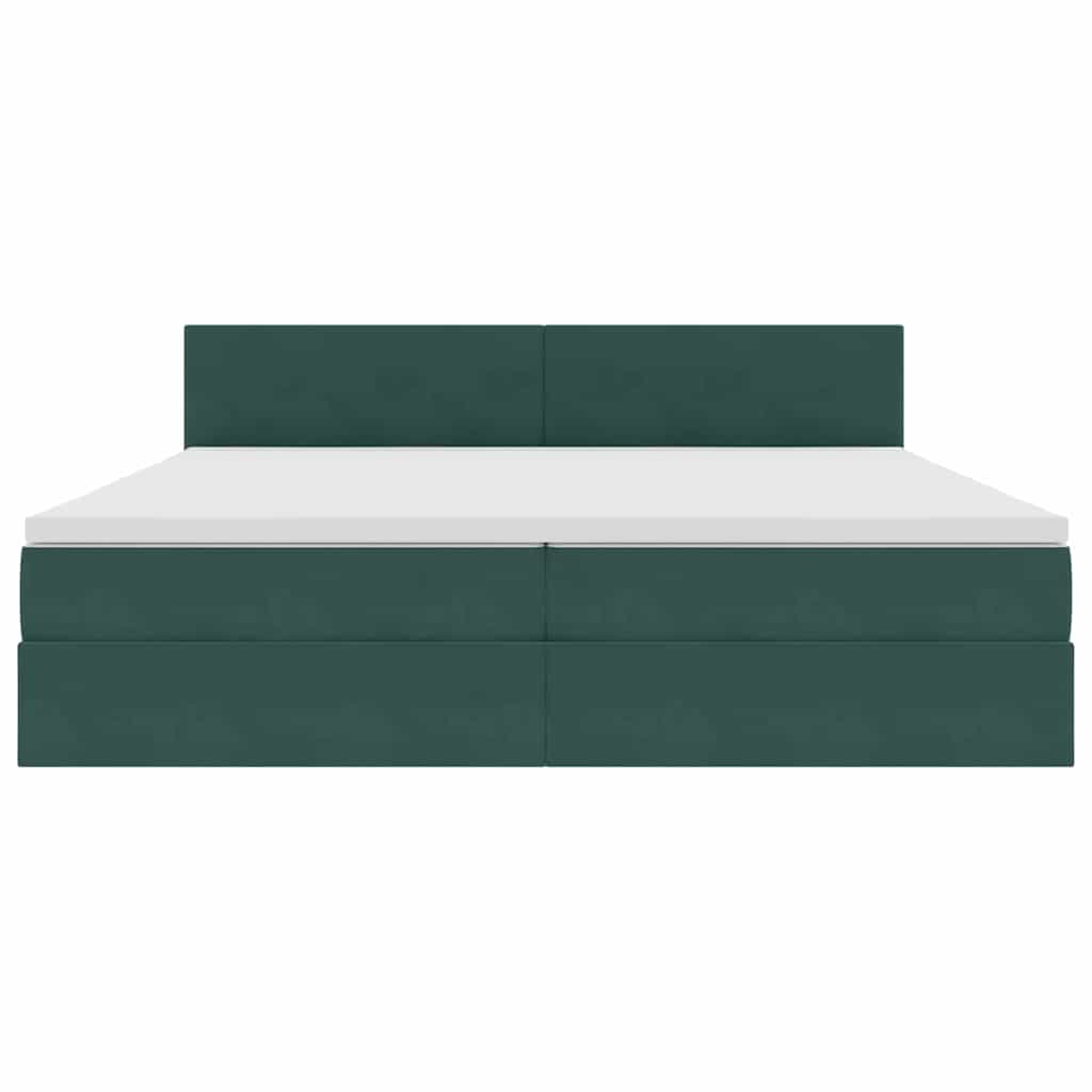 LED tárolós ágy matraccal Sötétzöld 200 x 200 cm Bársony