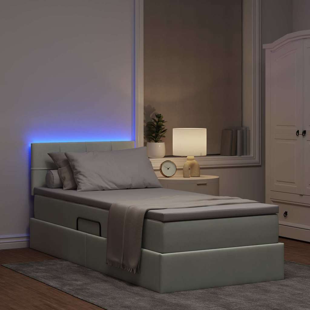 LED tárolós ágy matraccal Világosszürke 90 x 200 cm Bársony