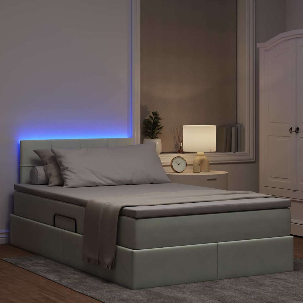 LED tárolós ágy matraccal Világosszürke 120 x 200 cm Bársony