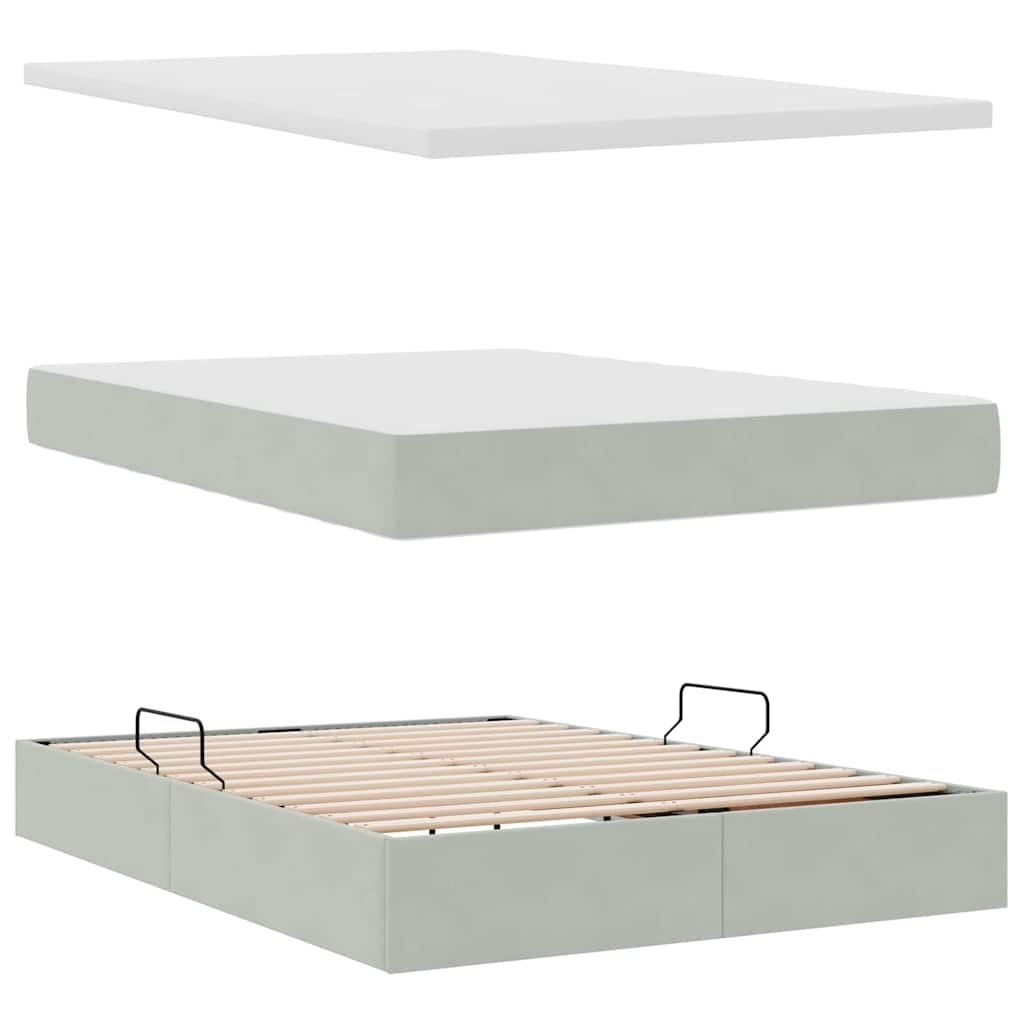 LED tárolós ágy matraccal Világosszürke 140 x 190 cm Bársony