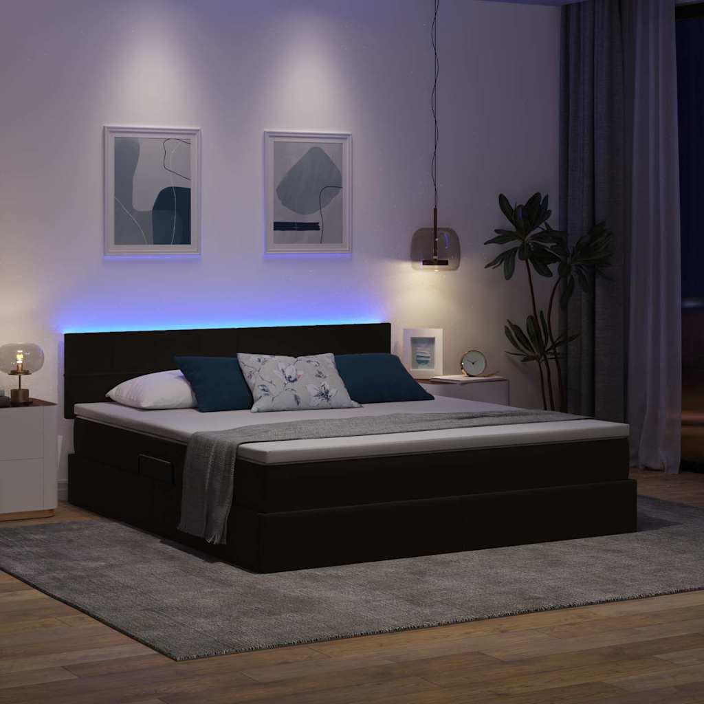 LED tárolós ágy matraccal Fekete 180 x 200 cm Bársony