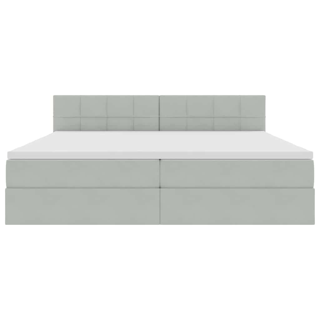 LED tárolós ágy matraccal Világosszürke 200 x 200 cm Bársony