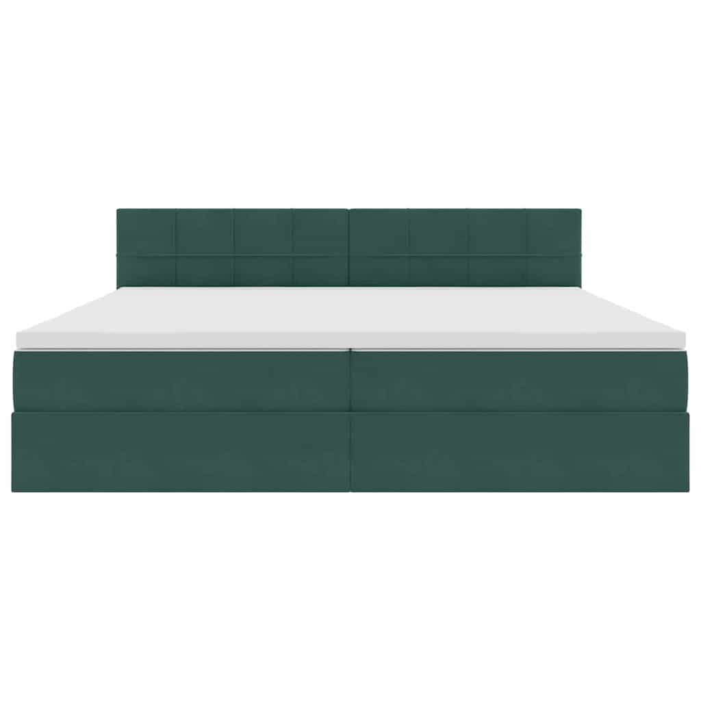 LED tárolós ágy matraccal Sötétzöld 200 x 200 cm Bársony