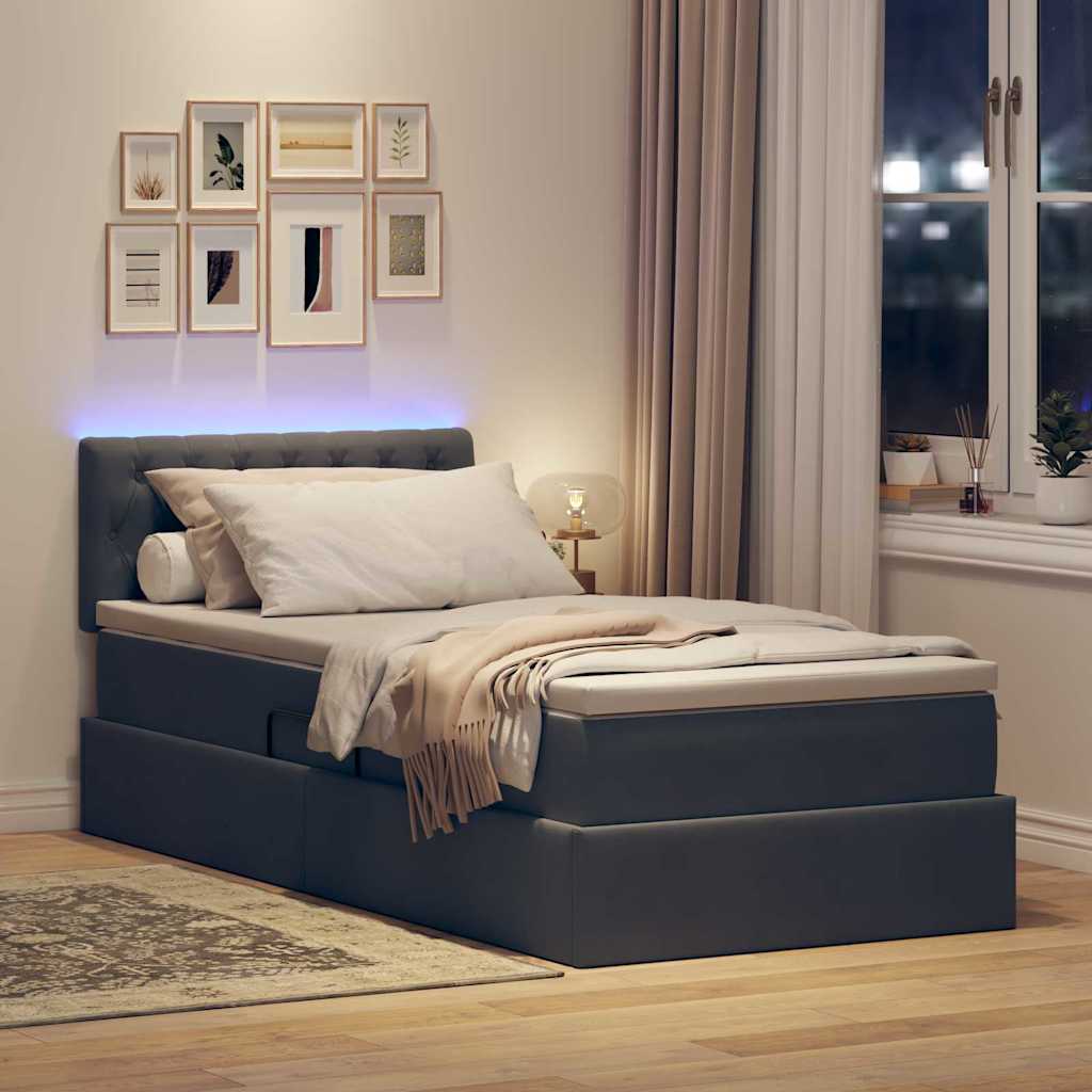 LED tárolós ágy matraccal Sötétszürke 90 x 190 cm Bársony