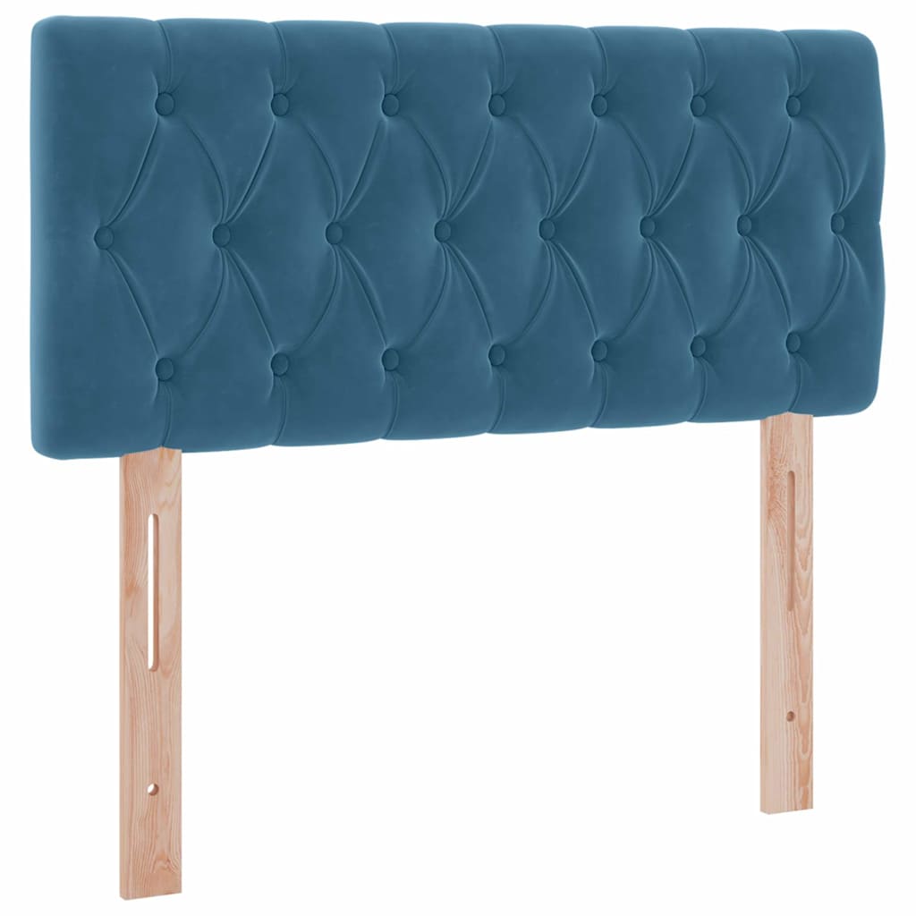 LED tárolós ágy matraccal Sötét kék 90 x 190 cm Bársony