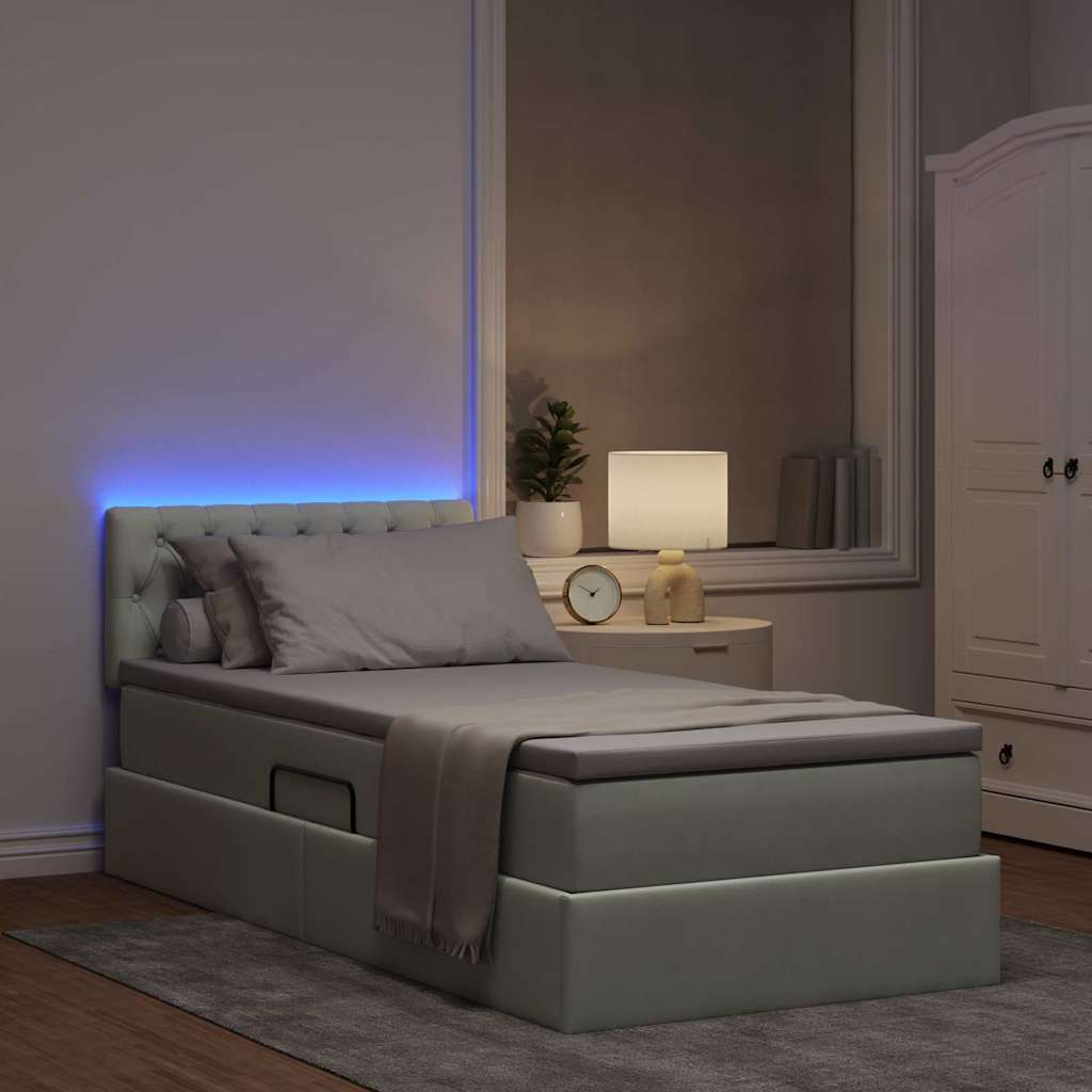 LED tárolós ágy matraccal Világosszürke 100 x 200 cm Bársony
