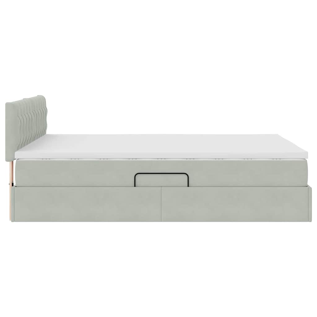 LED tárolós ágy matraccal Világosszürke 140 x 190 cm Bársony