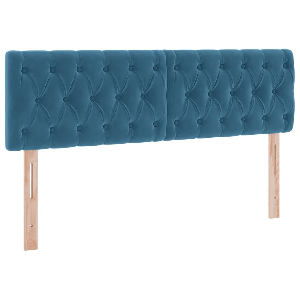 LED tárolós ágy matraccal Sötét kék 140 x 200 cm Bársony