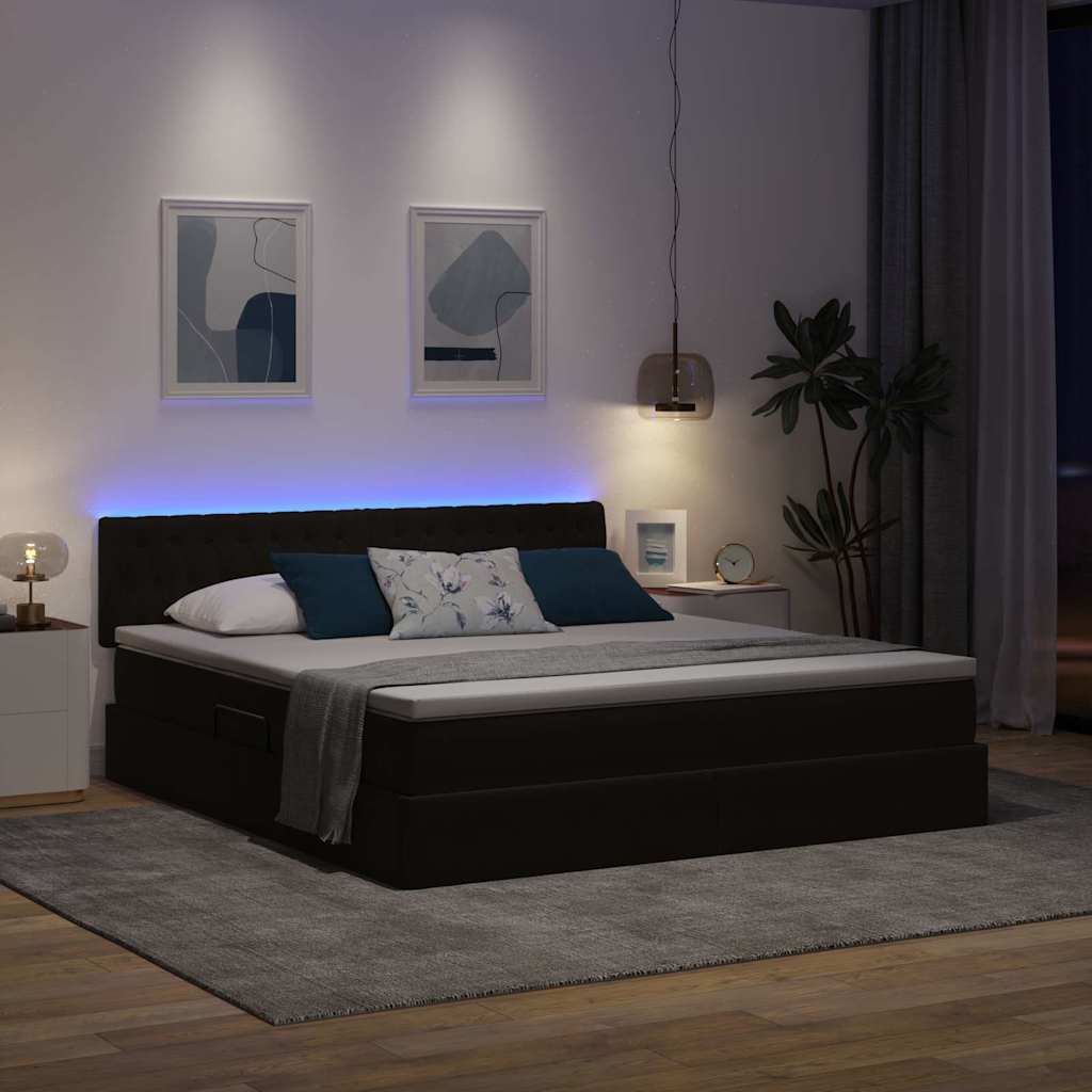 LED tárolós ágy matraccal Fekete 160 x 200 cm Bársony