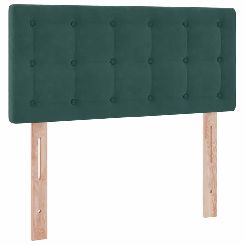 LED tárolós ágy matraccal Sötétzöld 90 x 190 cm Bársony